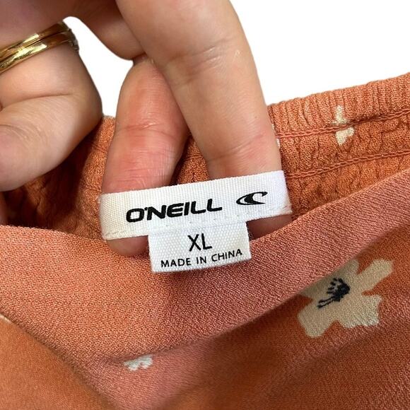 O'Neill Mandia Short Sleeve Floral Mini Dress NWT Women's Sz XL Peach Smocking - Picture 5 of 8